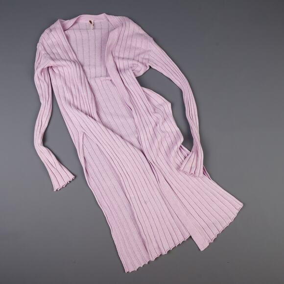 Free People Womens Small Lilac Ribbed Longline Linen Blend Duster Cardigan - Picture 1 of 8